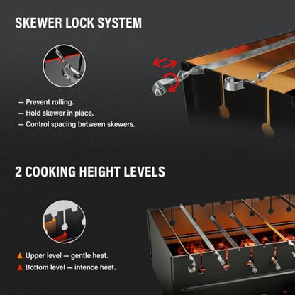 MHH Charcoal Grill for 8 Skewers - Portable Barbecue 16.9""×11.8""×21,2"" Kabob Camp Grills - Foldable Metal Mangal - Kebab Shish - BBQ for EDC Picnic Outdoor Cooking (Skewers Not Included)