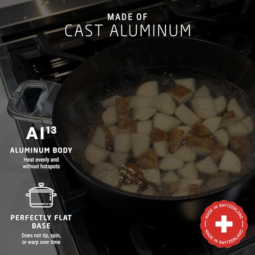 Swiss Diamond Braiser Pan with Lid, Features Stainless Steel Handle, Nonstick Diamond Coated Braising Pan with Lid Oven Safe & Dishwasher Safe, 11", 5.3 Quart, Grey