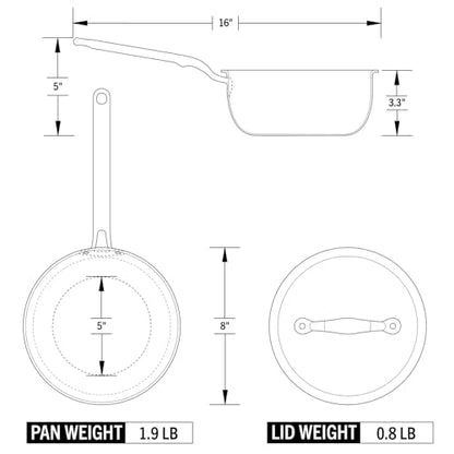 Heritage Steel x Eater 2 Quart Stainless Steel Saucier Pan | 5-Ply Fully Clad | Stay Cool Handle | Induction Compatible | Non-Toxic | Cook like a Pro