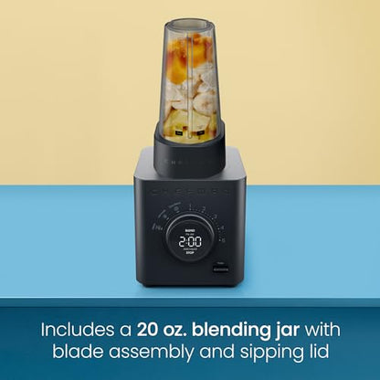 Chefman Obliterator 48 oz Countertop Blender for Smoothies, 1380W Motor to Crush Ice, Nuts, and Frozen Fruit with Stainless Steel Blade, Auto Blend Function, Includes 20 oz Travel Jar - Midnight