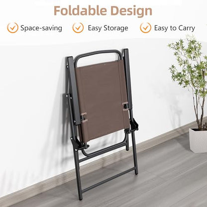 Vongrasig 6 Pieces Folding Patio Dining Set, All Weather Small Metal Outdoor Table and Chairs Set, Patio Furniture Set w/Umbrella, Glass Table & 4 Folding Chairs for Garden, Lawn, Backyard, Brown