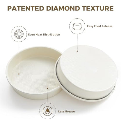 HONGBAKE Nonstick Ceramic 9 Inch Round Cake Pan Set of 2, Heavy-Duty Aluminized Steel round cake pans with Diamond Texture, Non-Toxic Cake Molds, Cake Pans Sets for Baking Cheesecake, Cream