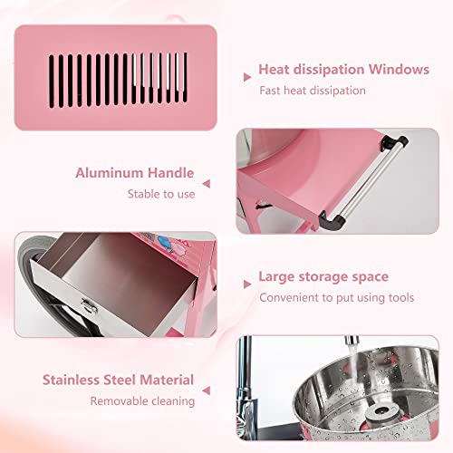 Garvee Extra Large Cotton Candy Cart - Commercial Cotton Candy Machine,Electric Cotton Candy Floss Maker with Drawer, 20 in Stainless Steel Bowl Perfect for Commercial Use Home Party Carnival