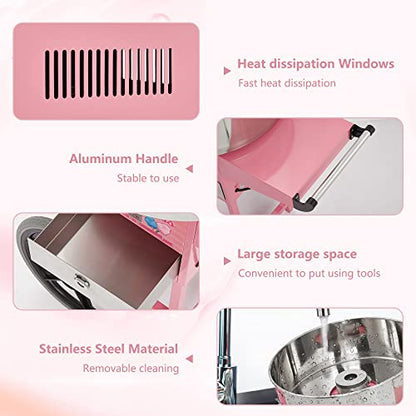 Garvee Extra Large Cotton Candy Cart - Commercial Cotton Candy Machine,Electric Cotton Candy Floss Maker with Drawer, 20 in Stainless Steel Bowl Perfect for Commercial Use Home Party Carnival