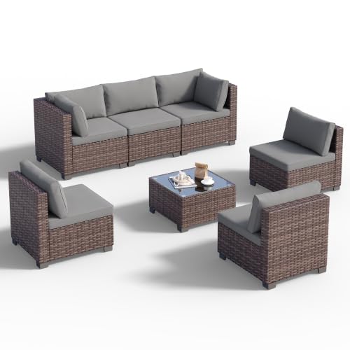 Ahomly 7-Piece Patio Furniture Set, Outdoor Sectional Couch, Grey