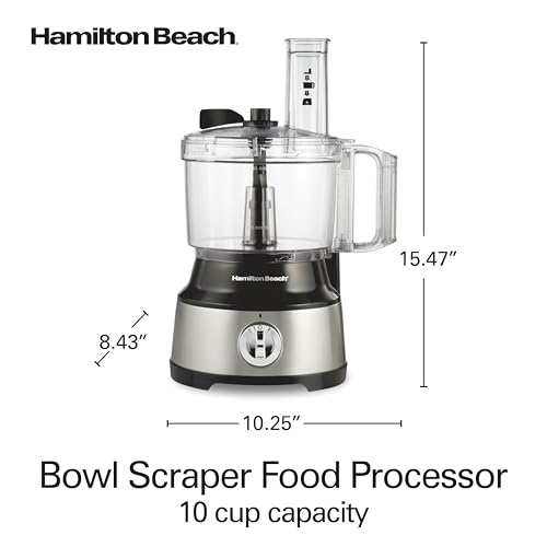 Hamilton Beach Food Processor & Vegetable Chopper for Slicing, Shredding, Mincing, and Puree, 10 Cups + Easy Clean Bowl Scraper, Black and Stainless Steel (70730)