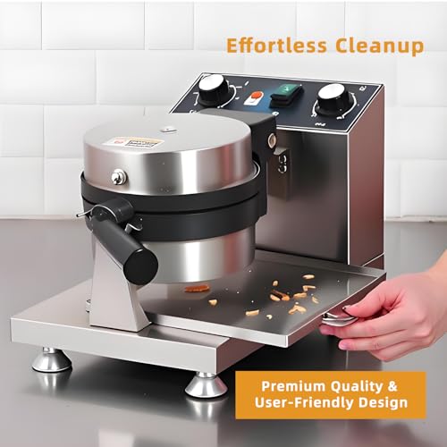 Hehinton® 110V 1300W Commercial Belgian Waffle Maker, Rotatable Croffle Machine with 122-572℉ Temp Control, 0-5min Timer, φ7"X1.2" Thick Non-Stick Liege Waffle Maker