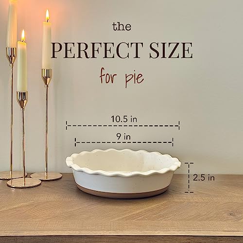 MORA Ceramic Pie Pan for Baking - 9 inch - Deep and Fluted Pie Dish for Old Fashion Apple Pie, Quiche, Pot Pies, Tart, etc - Modern Farmhouse Style Porcelain Ceramic Pie Plate - Vanilla White