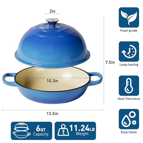 Cast Iron Bread Oven for Baking, 6QT Multi-Functional Dutch Oven Pot with Lid, Include Proofing Basket, Silicone Sling & Dough Whisk, Round Bread Pot for Sourdough Bread Baking, Cooking, Frying