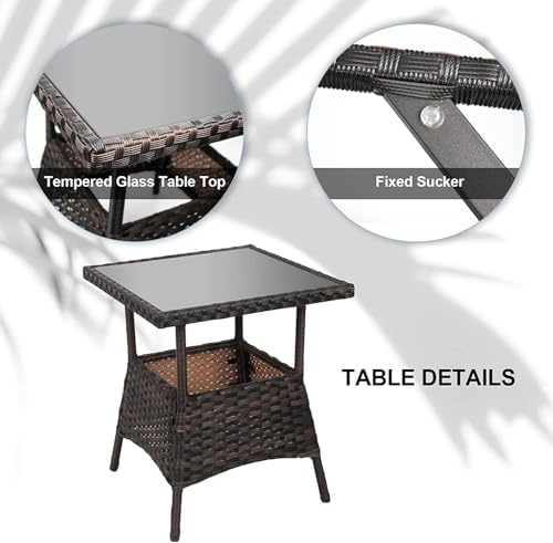 LEVELEVE 3 pcs Rocking Bistro Set Conversation Chairs PE Wicker Outdoor Rocking Chairs & Glass Table,for Porch Lawn Garden Backyard Deck(Rocking Set,Khaki)