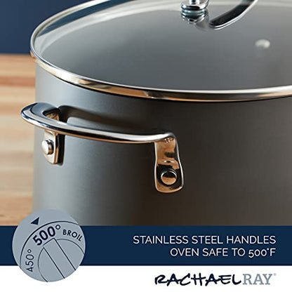 Rachael Ray 80090 Professional Hard Anodized Nonstick Cookware Oval Pasta Pot/Braiser, 8 Quart - Gray