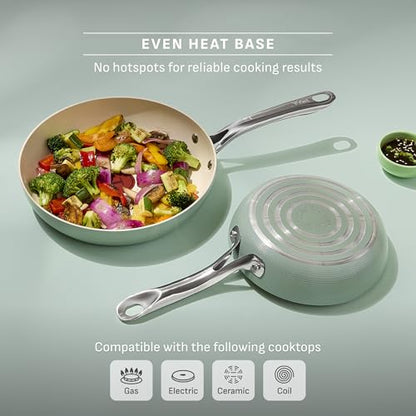 T-Fal Inspire Ceramic Frying Pans Nonstick 12 Inch Skillet, Oven Safe to 500°F, Cookware Stainless Steel Handle, Mint Green