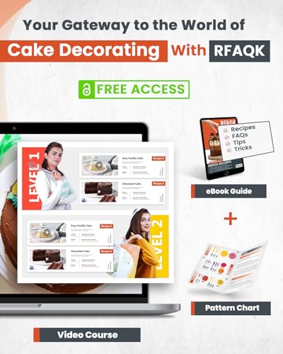 RFAQK 250 PCs Aluminum Cake Decorating Tools Kit with 12" Metal Turntable & Knife set-48 Numbered Icing Tips-3 Russian Piping Nozzles-Straight & Angled Spatula-Cake Leveler& Baking Supplies Tools
