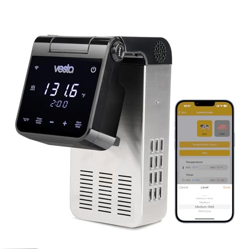 Vesta Precision Sous Vide Cooker, 30L Capacity, WiFi App Control and Large Display Screen,Foldable Design, IPX7 Waterproof, High Performance Immersion Circulator for Home & Professional Kitchen