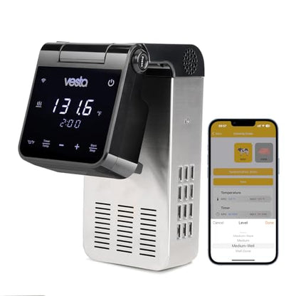 Vesta Precision Sous Vide Cooker, 30L Capacity, WiFi App Control and Large Display Screen,Foldable Design, IPX7 Waterproof, High Performance Immersion Circulator for Home & Professional Kitchen
