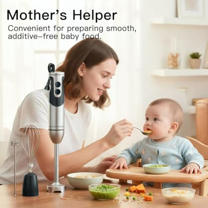 MegaWise Blender Handheld 12-Speed Stainless Steel Electric Hand Blender, 3 in 1 Immersion Handheld Blender，with Sturdy Titanium Plated Stainless Steel Blades(black)