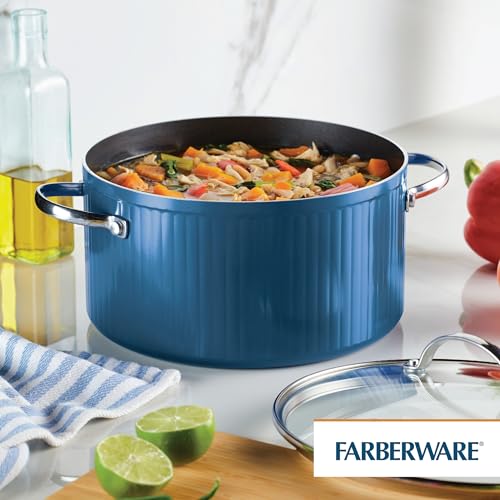 Farberware Style Nonstick Cookware Stockpot, 6 Quart, Blue