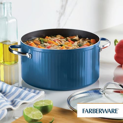 Farberware Style Nonstick Cookware Stockpot, 6 Quart, Blue