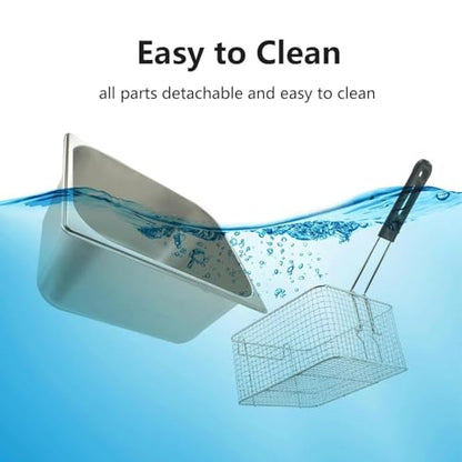 Electric Deep Fryer with Basket for Home Use, Countertop Commercial Deep Fryer 1700w Powerful Performance 9.7Qt Large Capacity Stainless Steel Oil Fryer, Temperature Control