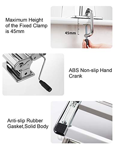 Shule Pasta Maker Machine Stainless Steel Manual Noodle Makers Include Pasta Roller, Cutter, Hand Crank and 7 Adjustable Thickness Setting