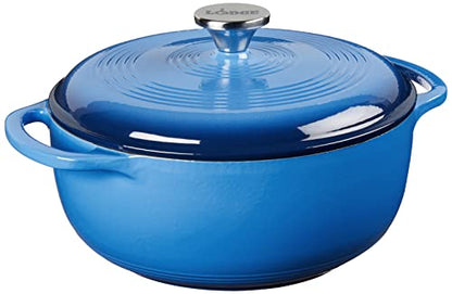 Lodge Essential Enamel Cast Iron Dutch Oven with Lid - 4.5 Quart - Oven-Safe Enamel Cookware up to 500° F - Heat-Retaining Braising & Roasting Pot - Non-Toxic Cookware - Caribbean Blue