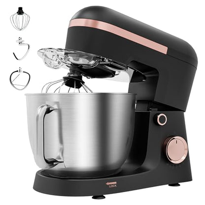 6.5 Qt 10-Speed Tilt-Head Stand Mixer with Dough Hook, Whisk, Beater & Splash Guard, Electric Kitchen Mixer for Baking, Cakes, Bread, and Home Cooking (Black)