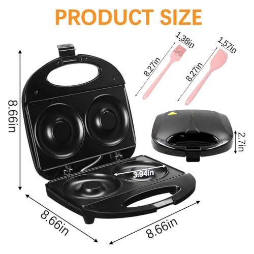 Ht Viik Donut Maker,Doughnut Machine,Bake 2 Donuts,Double-sided heating, Non-stick Surface, Perfect for Breakfast,for Commercial or Family Use,Easy to Clean