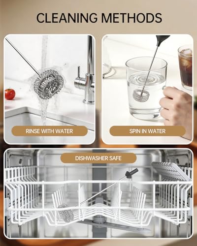 CIRCLE JOY Rechargeable Milk Frother Handheld with Stand, Dual Spring Whisk Head Electric Coffee Frother Foam Maker, Portable Drink Mixer for Cappuccino, Latte, Matcha, Black