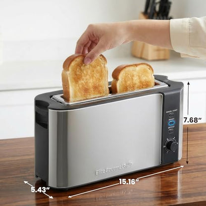 Elite Gourmet 2-Slice Slim Toaster, 1 Long Slot, Extra-Wide, Warming Rack