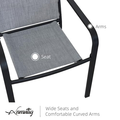 Anmutig 7-Piece Outdoor Patio Dining Set, 6 Stackable Patio Chairs & Rectangular Dining Table with All Weather Frame Furniture Set - 63" x 38" Gray