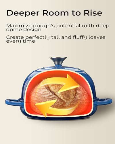 Armorbear Dutch Oven for Bread Baking-5QT Cast Iron Sourdough Dutch Oven Pot with Lid, Enameled Round Cast Iron Bread Pot with Dome Lid for Homemade, Gifts for Sourdough Bakers, Blue