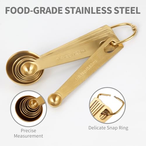 Blueden Measuring Spoons,304 Stainless Steel Measuring Cups & Spoon Set of 7 Piece:1Tbsp&1/2Tbsp,1tsp,3/4tsp,1/2tsp,1/4tsp,1/8tsp Teaspoon Coffee Scoop Tablespoon for Dry and Liquid Ingredients,Gold