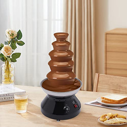 Commercial Chocolate Fountain 5 Tier, 230W Electric Hot Chocolate Fondue Tower, 7 Lbs Large Capacity Stainless Steel Chocolate Melting Heating Machine w/Adjustable Temperature, Used for Party (Black)