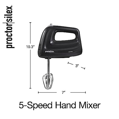 Proctor Silex Easy Mix 5-Speed Electric Hand Mixer with Bowl Rest, Compact and Lightweight, 215 Watts of Peak Power, Black (62511)