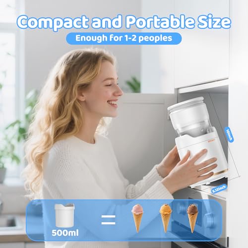 BRIOBITE Ice Cream Maker Machine,Quiet,Rechargeable,1–2 Servings,White