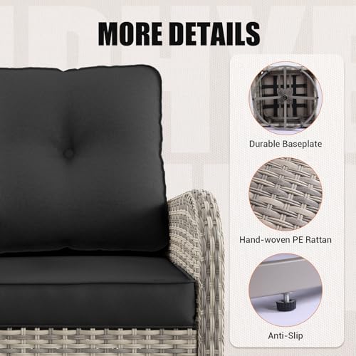 Muphyers 10-Piece Outdoor Patio Furniture Set with Rocking Swivel Chair, PE Wicker Rattan Sectional Sofa Patio Conversation Set with 55,000 BTU Fire Pit Table & Coffee Table, Dark Grey