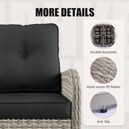 Muphyers 10-Piece Outdoor Patio Furniture Set with Rocking Swivel Chair, PE Wicker Rattan Sectional Sofa Patio Conversation Set with 55,000 BTU Fire Pit Table & Coffee Table, Dark Grey