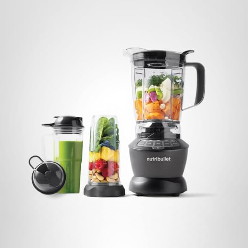 Nutribullet Full-Size Blender Combo, Single-Serve & Large Capacity, 1200W, 64oz Pitcher, 32oz Cup, Extractor Blade, 3-Speed, Pulse, Smoothies, Soups, Sauces, Easy Cleaning, Dark Gray, NBF50500