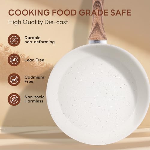 NEWBULIG 17-Piece Nonstick & Non-Toxic Pots and Pans Set, Cookware with Stay-Cool Handles, Induction Compatible, Cream White