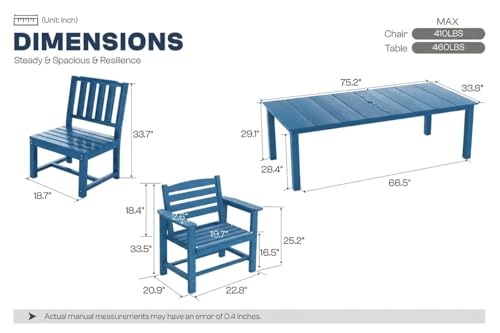 Patio Kingdom Perli™ 9-Piece Outdoor Dining Set, All-Weather HDPE Patio Furniture with 8 Ergonomic Chairs & Large Table, Built-in Umbrella Hole, UV-Resistant Set for Backyard, Deck, Poolside, Blue