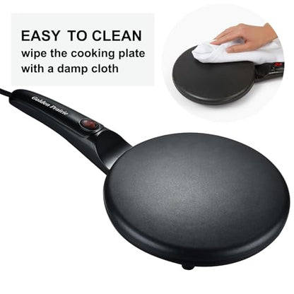 Electric Crepe Maker, 8" Crepe Pan Nonstick with Batter Spreader & Dipping Tray, 800W Quick Heat-Up & Auto Temperature Control for Perfect Pancakes, PFOA & BPA Free, Easy Clean Portable Griddle