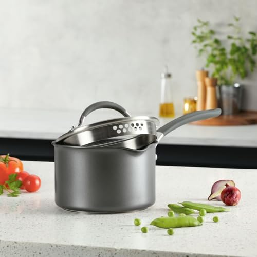 Circulon A1 Series w/ScratchDefense Nonstick Induction Straining 2qt SaucePan with Lid, Induction Cookware, 2-Quart Sauce Pan with Lid, Graphite