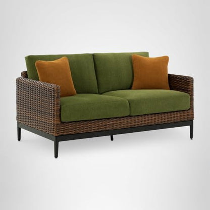Signature Design by Ashley Horizon Hall Casual Outdoor Loveseat with Cushion, UV-Resistant Nuvella Fabric, Resin Wicker & Aluminum Frame, Ideal for Deck or Lanai Furniture, Green & Dark Brown