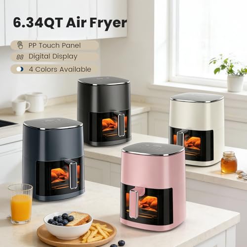 KMFurnila Air Fryer, 6QT Square Airfryer with Visual Window, 400°F Fast Heating Air Fryers Oven with Timer, Auto-Off, Non Toxic & Non Stick, Multiple 12 Modes for Roast, Bake, Dehydrate, Fry, Reheat