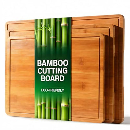 Zarler Bamboo Cutting Boards for Kitchen, Wood Cutting Board with Juice Grooves and Handles, Wooden Chopping Board Set for Meal Prep, 500℉ Carbonized Bamboo, XL Size, Ideal Kitchen Gift