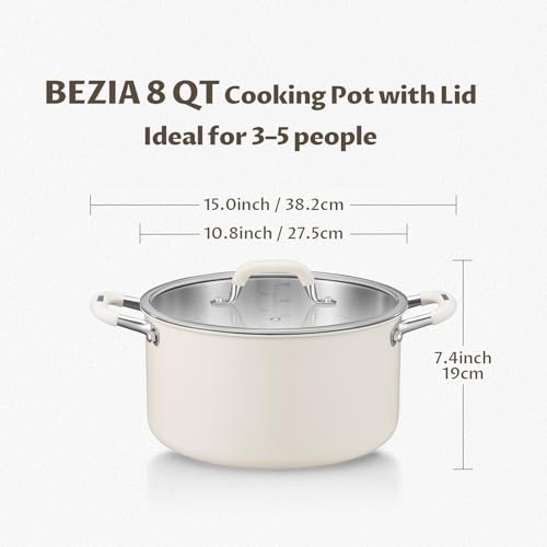 8 Quart Nonstick Stock Pot with Lid, BEZIA Fully-Clad 3-Ply Stainless Steel Pots, Induction Soup Pot with Lid, Kitchen Cooking Pots with Silicone Handle, for All Cooktops, Free of PTFE/PFOA/PFOS