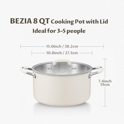 8 Quart Nonstick Stock Pot with Lid, BEZIA Fully-Clad 3-Ply Stainless Steel Pots, Induction Soup Pot with Lid, Kitchen Cooking Pots with Silicone Handle, for All Cooktops, Free of PTFE/PFOA/PFOS