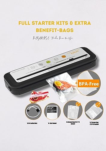 MEGAWISE Food Vacuum Sealer Machine with Built-in Cutter – 80kPa Suction, One-Touch Operation, 4 Food Modes, Compact Design (Silver)
