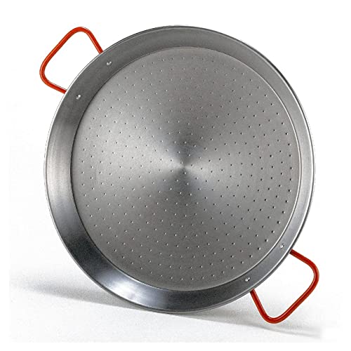 Gourmanity 15 inch Carbon Steel Paella Pan, 38cm Polished Steel Large Skillet From Spain, Great for Paella Parties Indoors, Outdoors, Camping & More, Imported Spanish Paellera, Made by Garcima