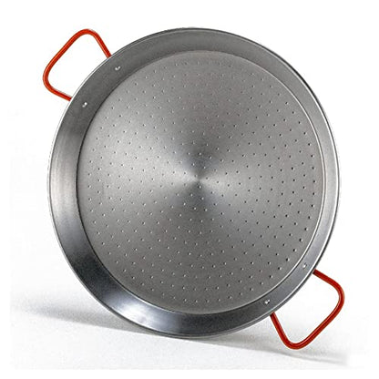 Gourmanity 15 inch Carbon Steel Paella Pan, 38cm Polished Steel Large Skillet From Spain, Great for Paella Parties Indoors, Outdoors, Camping & More, Imported Spanish Paellera, Made by Garcima